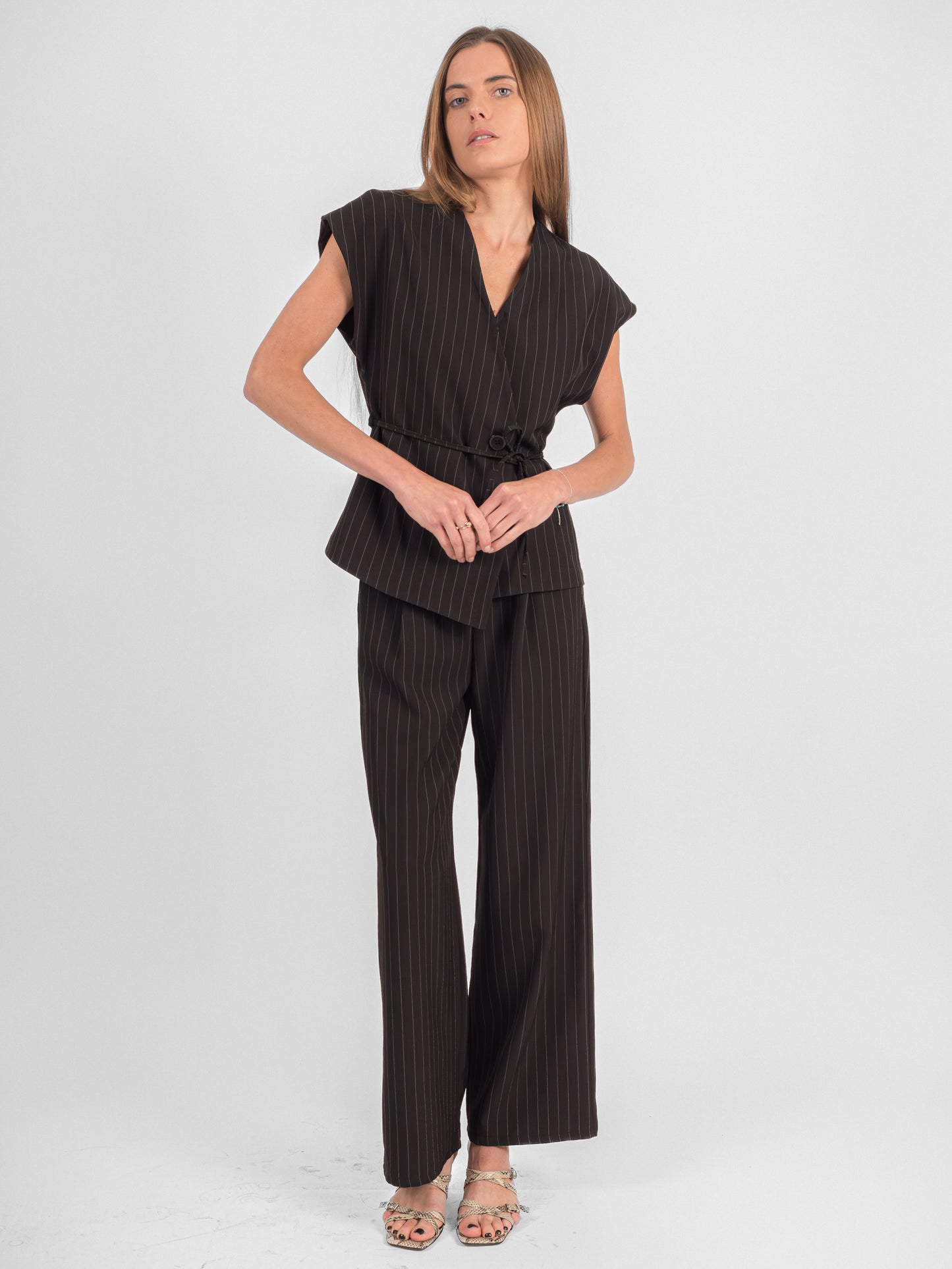 Ensemble rayé pantalon blazer sans manches