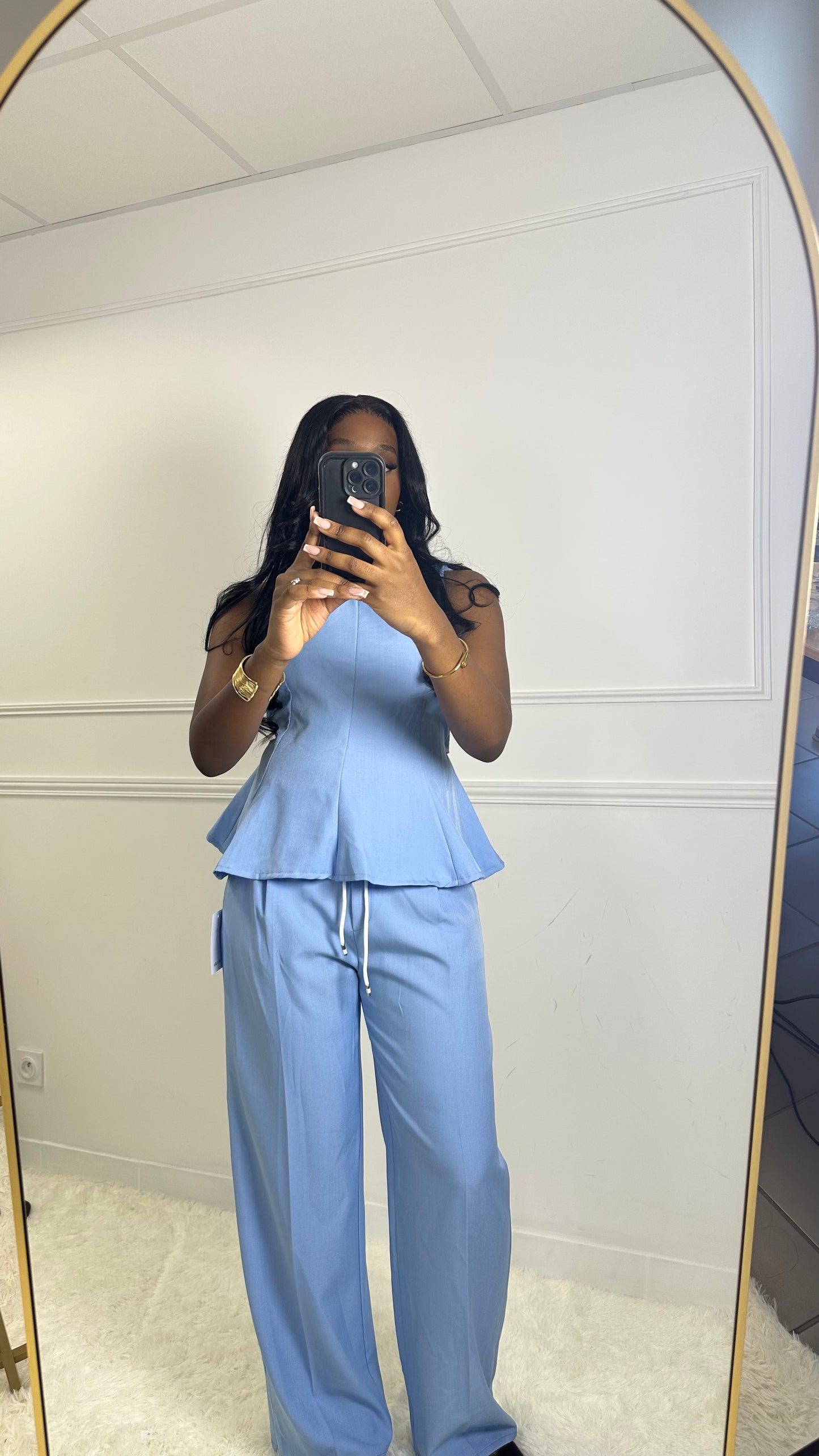 Ensemble CAMS top sans manches et pantalon élastique détails blanc