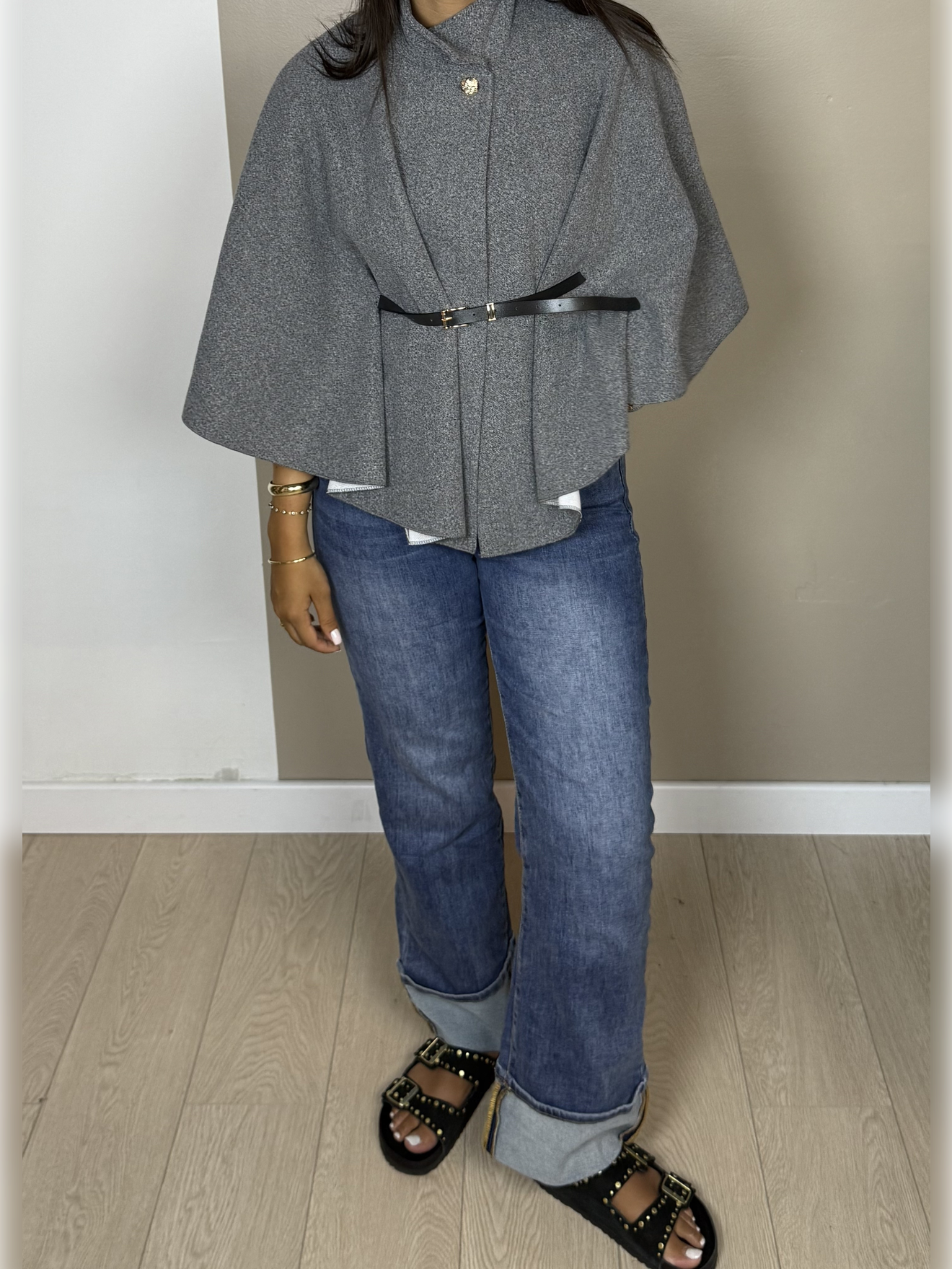 Poncho façon laine ceinture PAOLA - A1