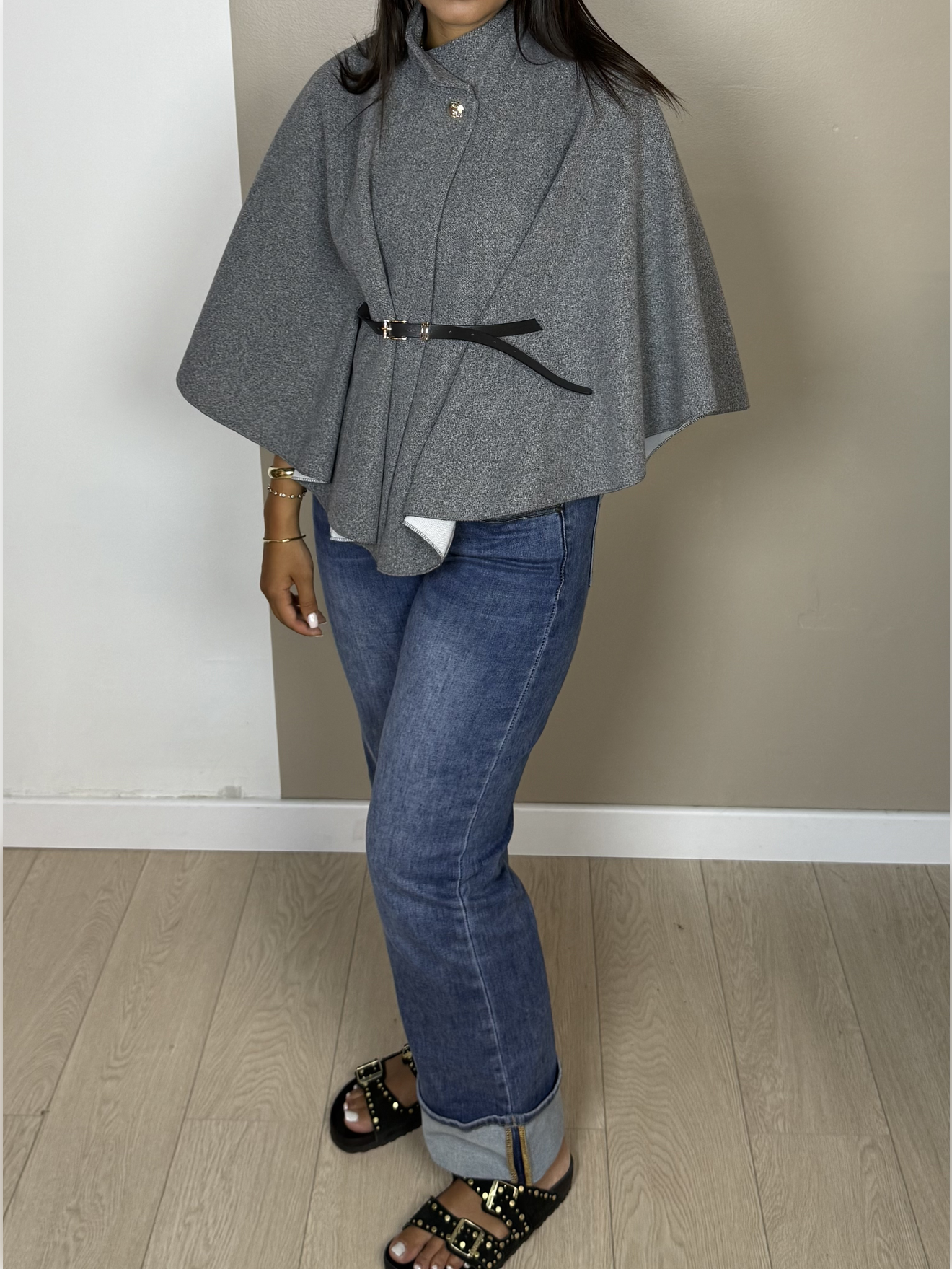 Poncho façon laine ceinture PAOLA - A1