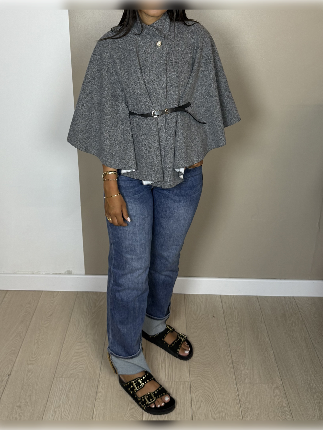 Poncho façon laine ceinture PAOLA - A1