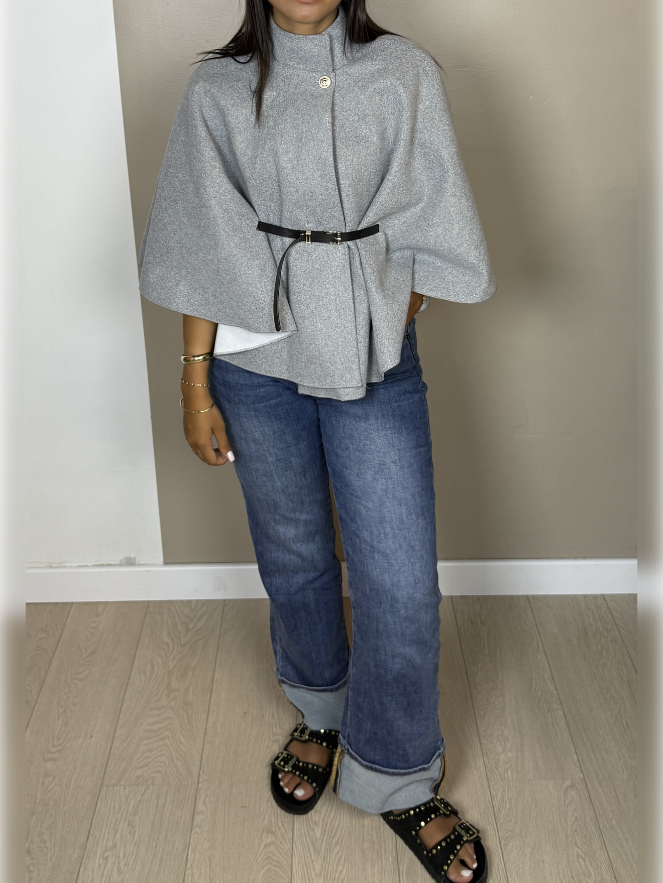 Poncho façon laine ceinture PAOLA - A1