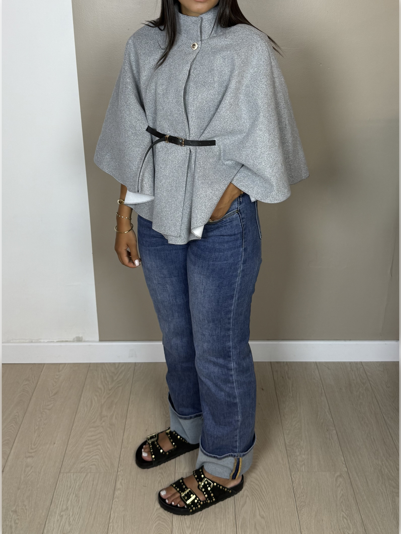 Poncho façon laine ceinture PAOLA - A1