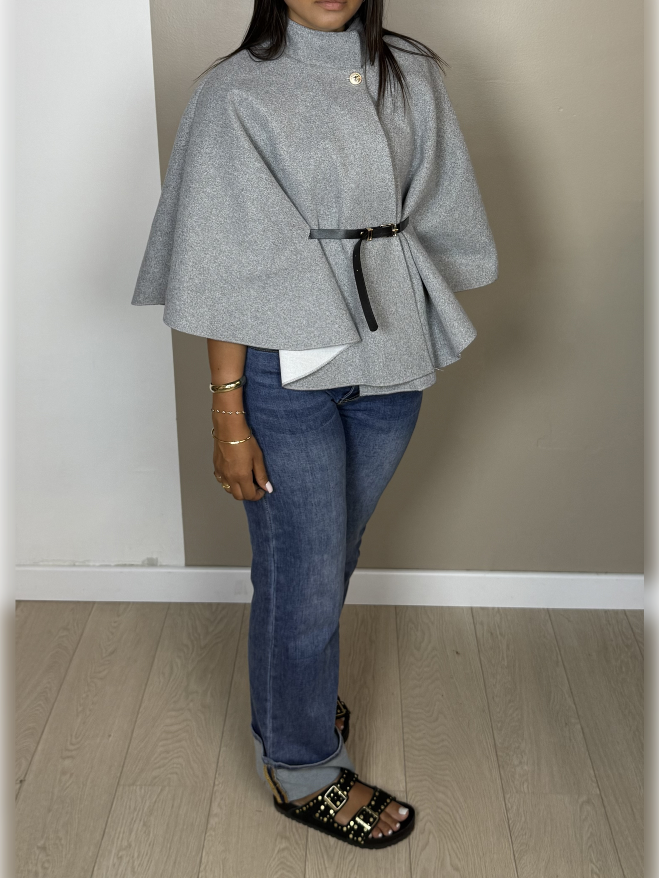 Poncho façon laine ceinture PAOLA - A1