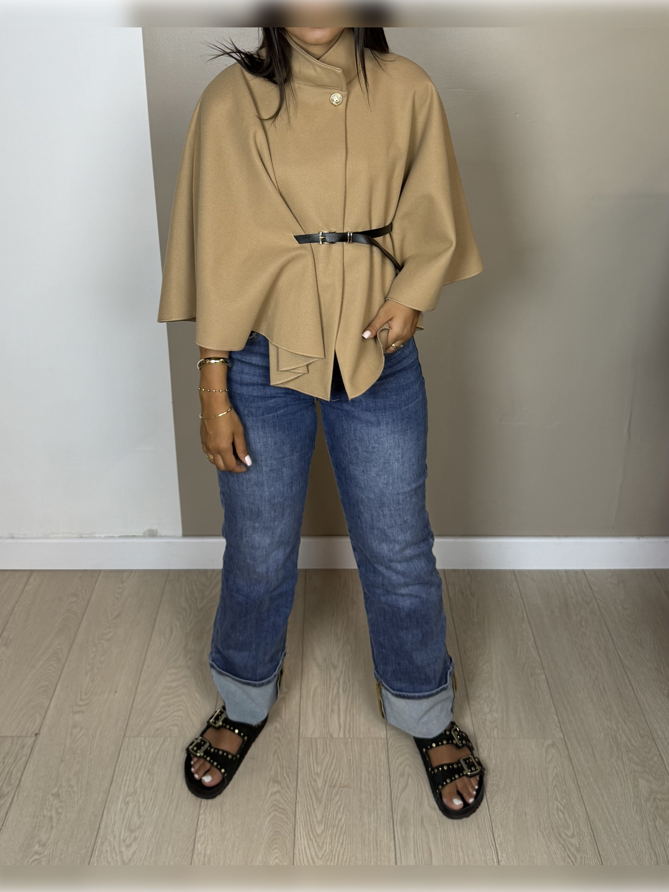 Poncho façon laine ceinture PAOLA - A1