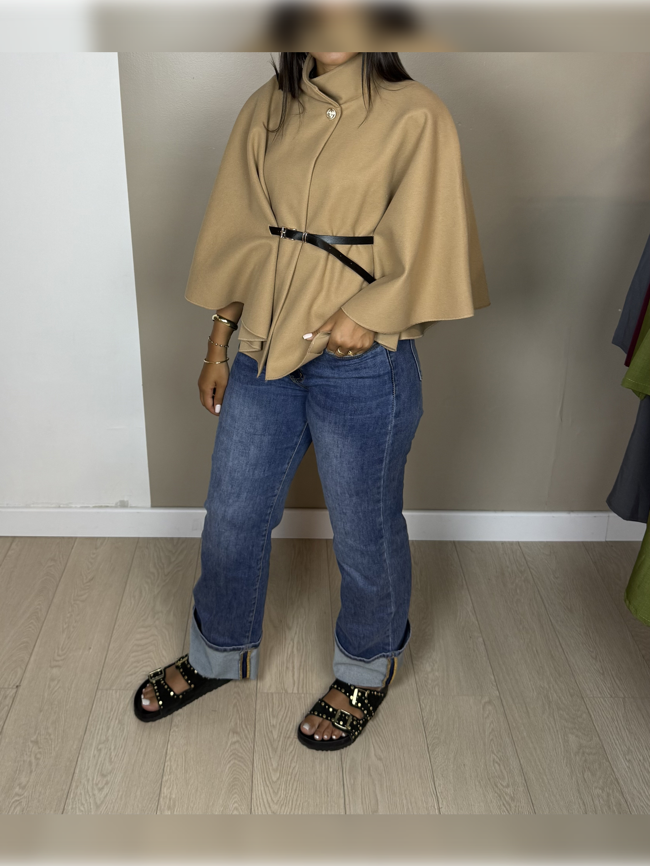 Poncho façon laine ceinture PAOLA - A1